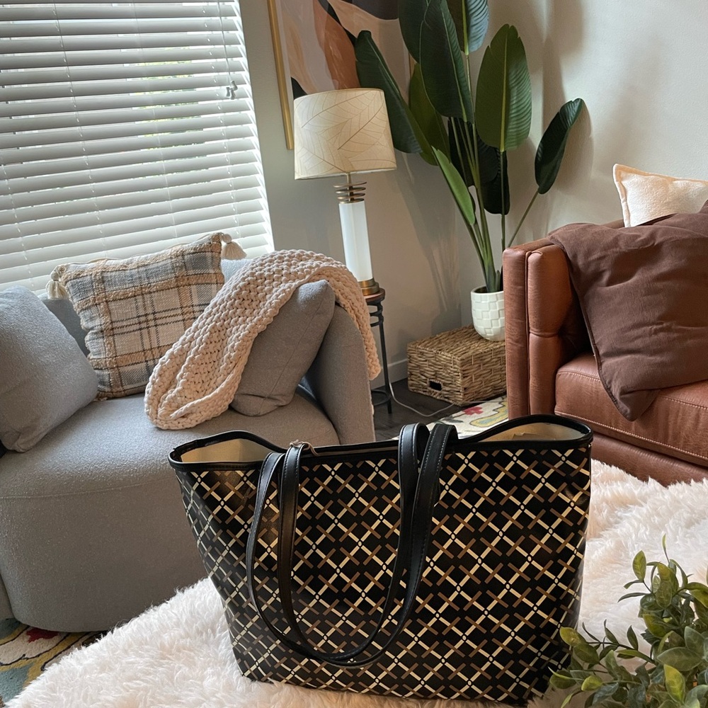 Super cute! NWT coated canvas black/cream/brown small tote!